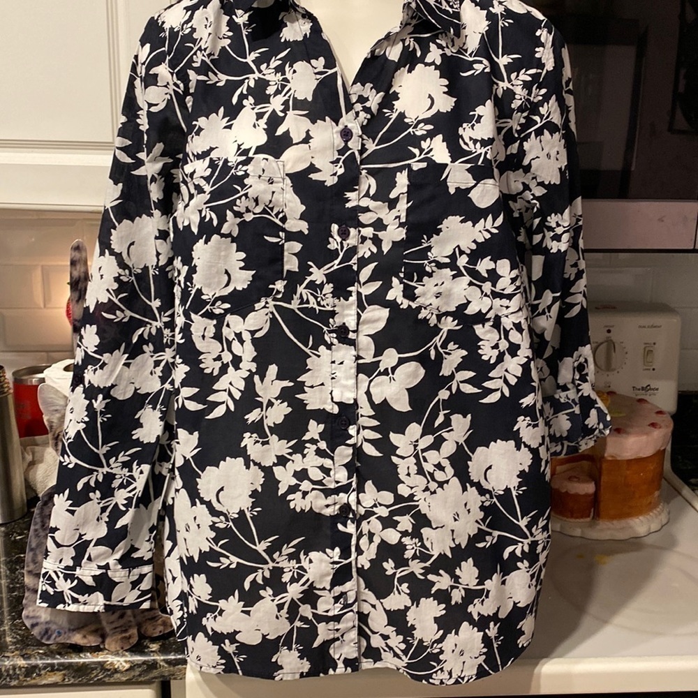 P womens Gloria Vanderbilt floral black long sleeve button up plus size shirt 1X
